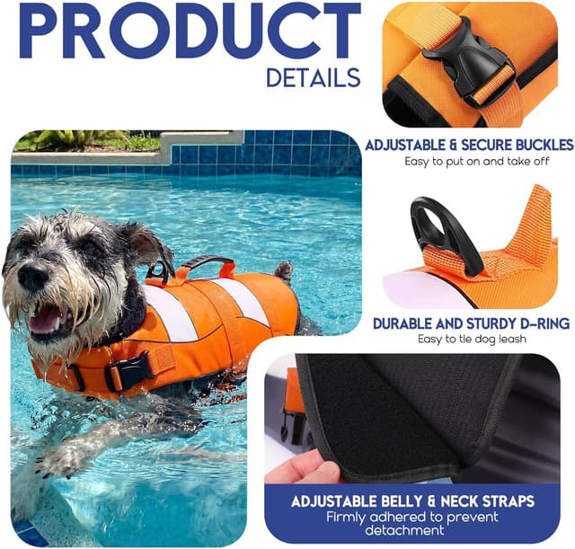 Detalle 2 de ASENKU Hundeschwimmweste Klein M mit Rettungsgriff – reflektierende Streifen für Bootfahren, Baden & Wassersport