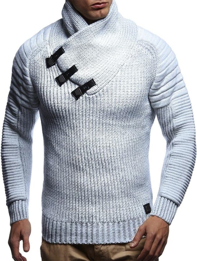 Detalle de Leif Nelson LN5225 : pull hoodie en tricot col châle pour homme, coupe ajustée