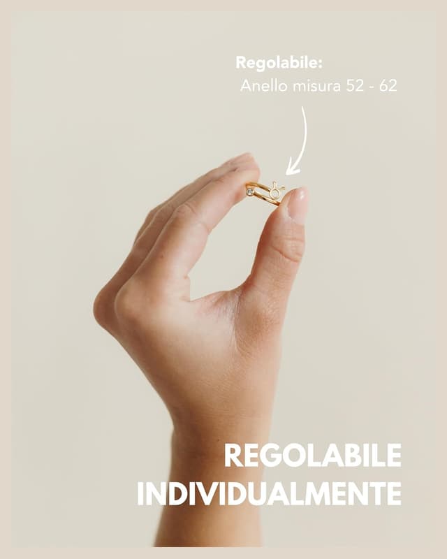 Detalle de GD GOOD.designs Anello zodiacale da donna placcato in oro 18K con zirconi, regolabile (misure 52-60) e impermeabile