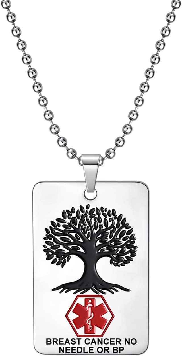 Detalle de AITENME Medizinische Alarm-Halskette mit Quadratkarte und Baum des Lebens aus Edelstahl (60 cm)