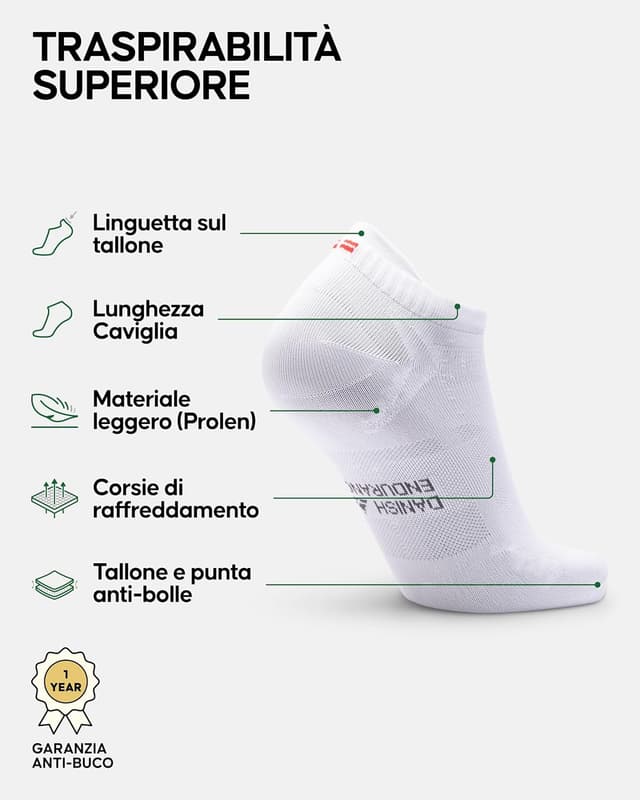 Detalle de Danish Endurance calzini corti da corsa anti-vesciche (con zone ventilate) da uomo