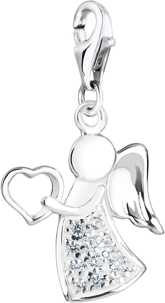 Detalle de Nenalina Charm-Anhänger „Engel mit Herz“ aus 925 Sterling Silber mit 12 Cubic Zirkonia und Karabiner