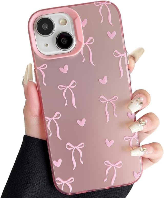 Detalle de ZTOFERA Rosa Hülle für iPhone 13/14 (6,1") mit Schleifen-Motiv – harte PC-Rückseite & TPU-Rahmen