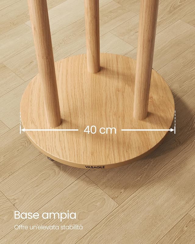 Detalle de VASAGLE Attaccapanni da terra RCR023YK01 con 11 ganci e 3 ripiani, 4 ruote 360° rimovibili