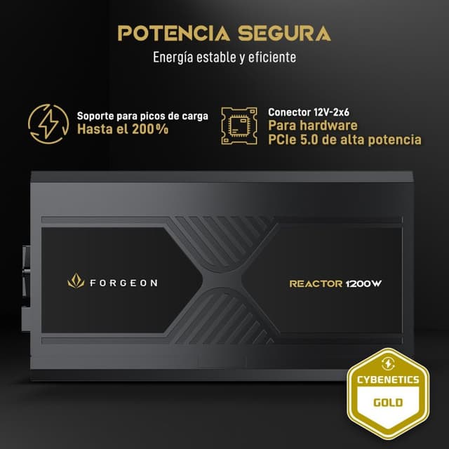 Detalle 2 de Forgeon Reactor 1200W fuente ATX 3.1 Cybenetics Gold
