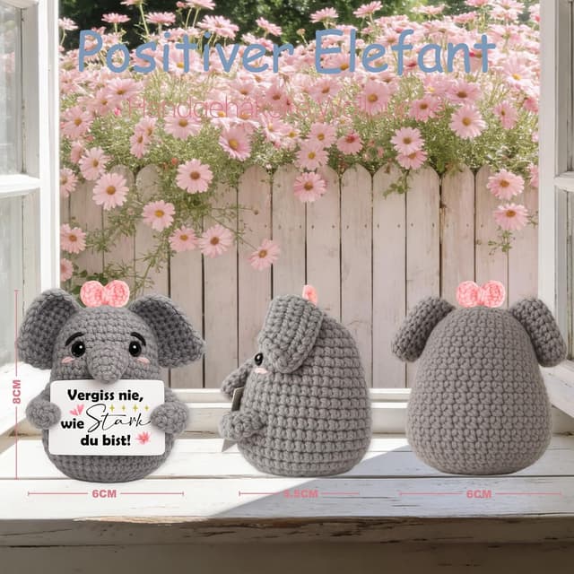 Detalle de Farbeele Positive Elefant mit Glücksbringer Schlüsselanhänger – Mutmacher Geschenk zum Verschenken