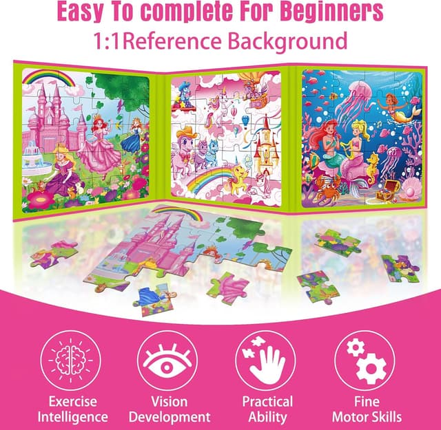 Detalle de Lumikidz Magnetic Unicorn Mermaid Princess Puzzle (20-Piece Travel Puzzle) for Girls Ages 3–6