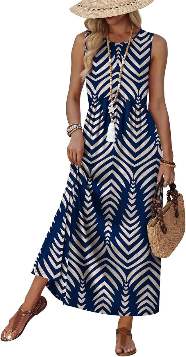 Detalle de WIHOLL Babydoll Maxi Dress with Pockets — Empire Waist Summer Sundress for Beach & Vacation