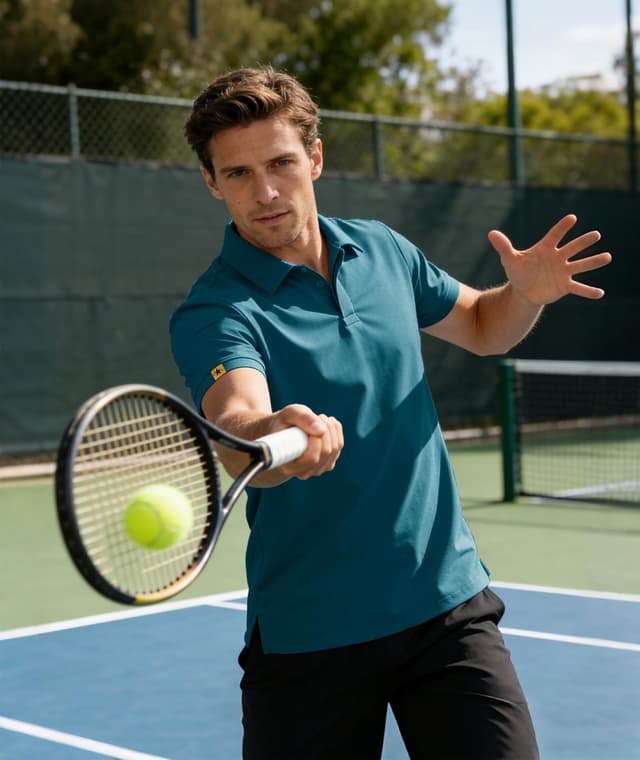 Detalle de JACKETOWN Men’s Polo Shirt Short Sleeve Breathable Tennis/Golf Polo (Button Front)