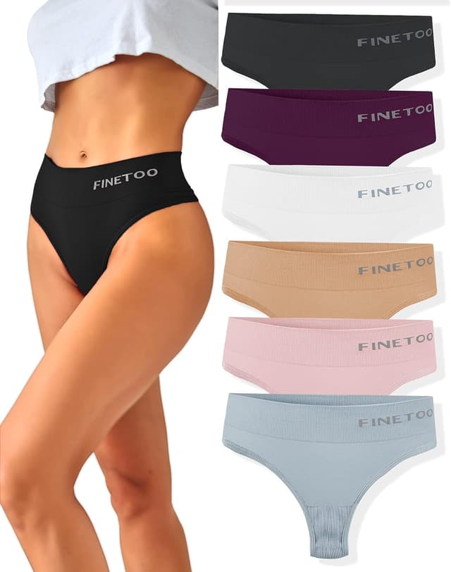 Detalle de FINETOO 6er-Pack String Tangas für Damen mit Bauchkontrolle – hoher Bund, atmungsaktiv & weich (S–XL)
