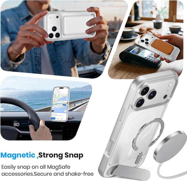 Detalle 2 de Hoerrye Magnetic for iPhone 17 Pro Case with MagSafe compatibility and built-in stand
