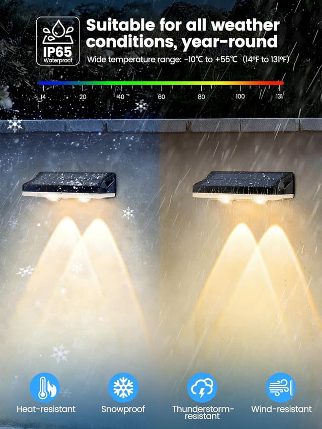 Detalle 1 de shirylzee Solar Fence Lights 4 Pack (IP65) with 13 Lighting Modes and Auto On/Off