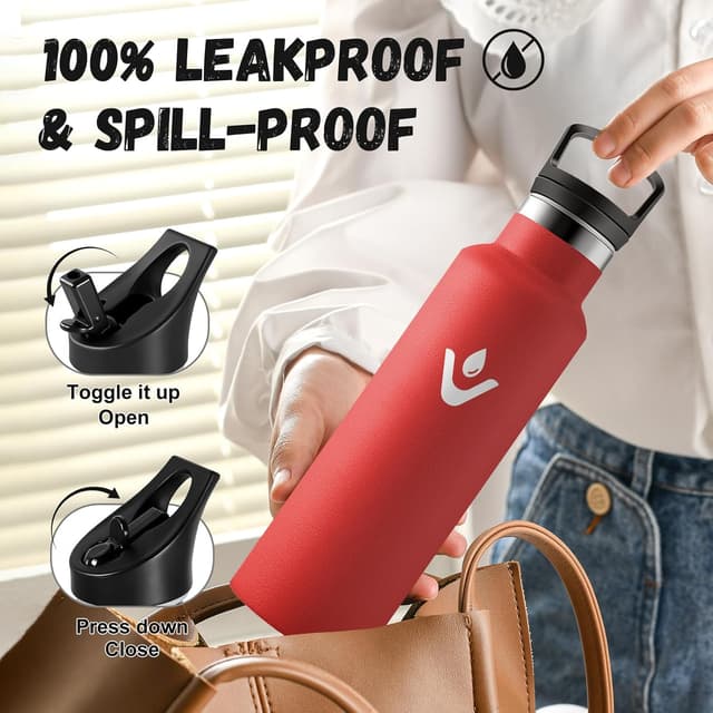 Detalle de Borraccia Acciaio Inox 500 ml con cannnuccia e 2 coperchi riutilizzabile, senza BPA