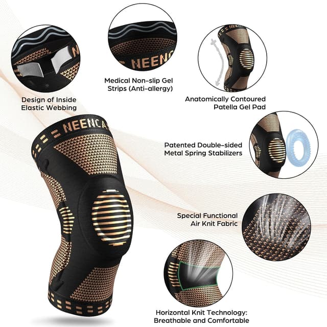 Detalle de NEENCA Professional Knee Brace Compression Sleeve with Patella Gel Pads & Side Stabilizers