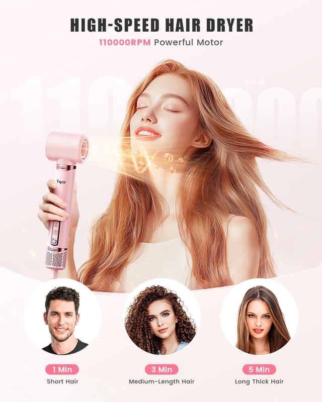 Detalle de Tqcir 8-in-1 Professional Hot Air Styler & Hair Dryer Brush (Pink) with Auto-Wrap Curler + Storage Case