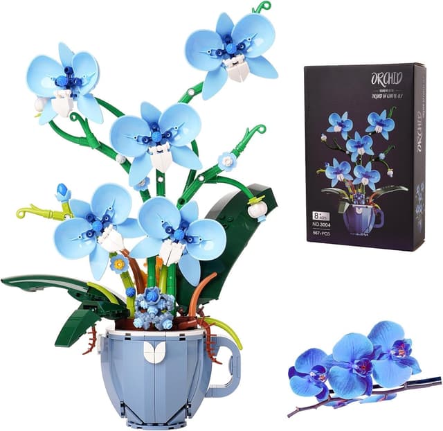 Detalle de Blue Orchid Ideas Flowers Building Block Set (567-piece DIY orchid) for home decoration