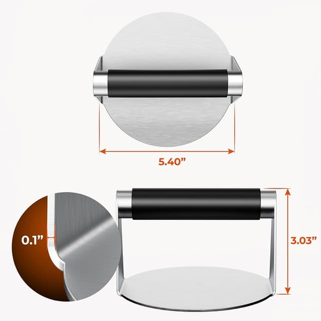 Detalle 2 de Pisol Smash Burger Press (5.5" Stainless Steel Hamburger Smasher Tool) for Griddle & Bacon