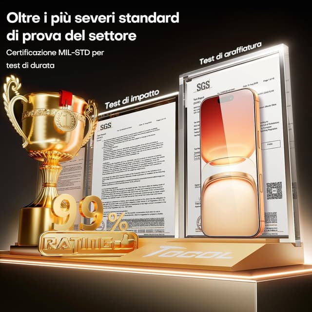 Detalle de TOCOL Pellicola Vetro Temperato per iPhone 16 Pro Max con rimozione polvere, 9H e copertura completa (2 pezzi)