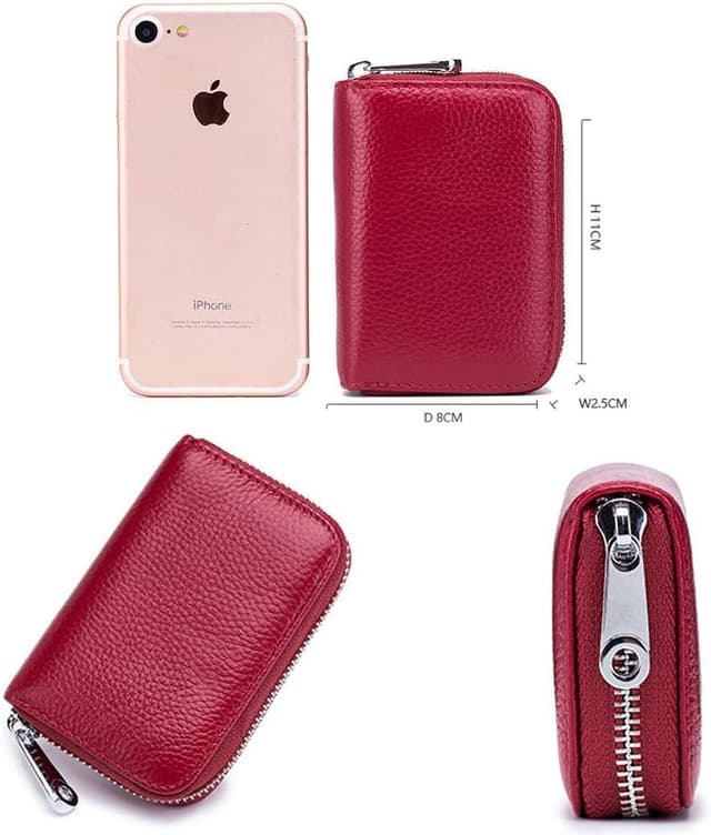 Detalle 1 de Meowoo RFID Blocking Genuine Leather Mini Card Wallet with Zipper