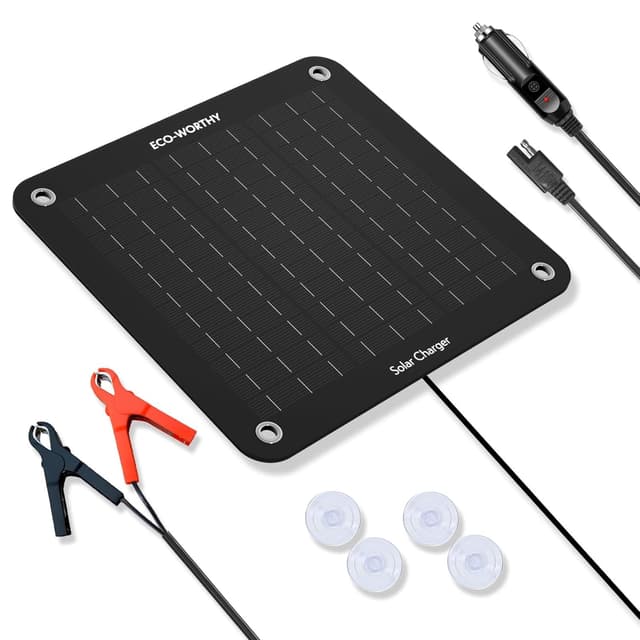Detalle de ECO-WORTHY 12 Volt 10 Watt Solar-Erhaltungsladegerät für Autobatterie (mit Krokodilklemmen & Zigarettenanzünderadapter)