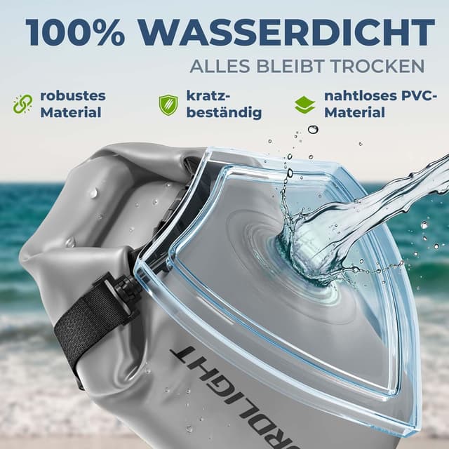 Detalle de Nordlight Dry Bag wasserdichte Tasche mit Roll-Top und Schultergurt – 2/5/10/15/20/30 Liter