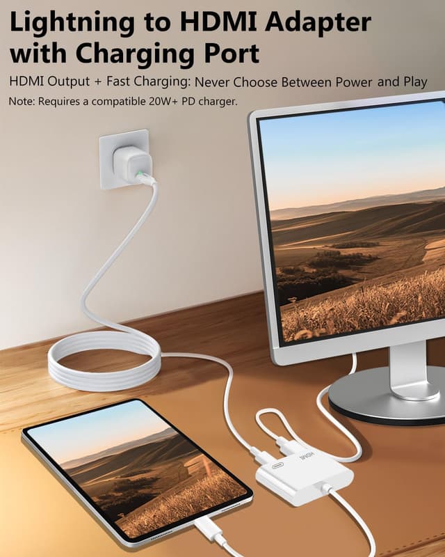 Detalle de Lightning to HDMI Adapter for iPhone (Apple MFi Certified) — Digital AV Dongle with Lightning Charging Port for 1080P Screen Mirroring