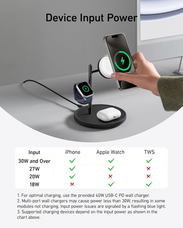 Thumbnail 6 de Anker 3-in-1 Wireless Charging Station (MagSafe & Qi2) with 15W Stand for iPhone, AirPods & Apple Watch