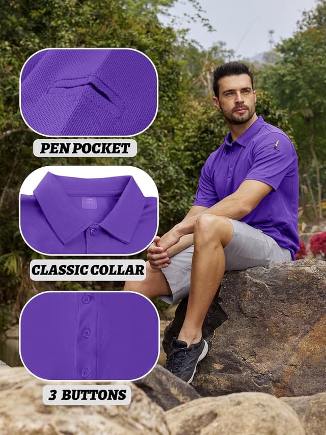 Detalle de KEFITEVD Men’s Outdoor Breathable Quick-Dry Polo Shirt (Short Sleeve Safari/Camping)