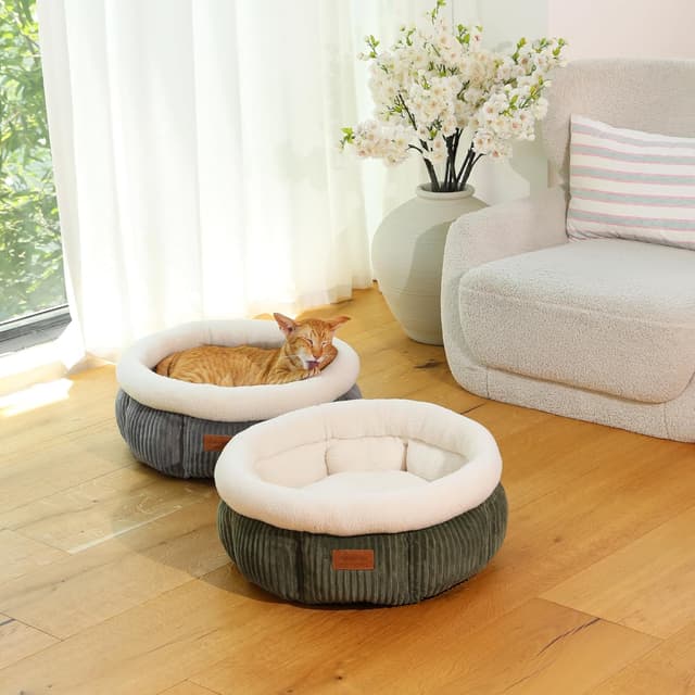 Thumbnail 6 de FUKUMARU Katzenbett waschbar 48 x 48 x 20 cm – Plüsch-Katzenkorb mit erhöhtem Rand, grün