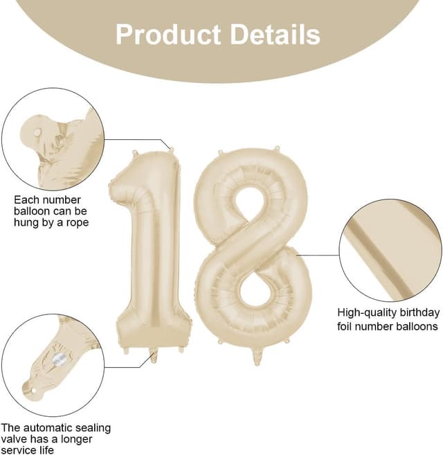 Detalle 2 de AOOSU Ballon 18 Ans Couronne Blanc 101 cm