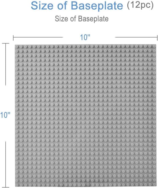 Detalle de Lekebaby Classic 10" x 10" Baseplates (Pack of 12) in Grey, Compatible Building Brick Base Plates