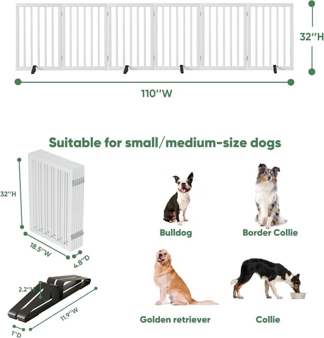 Detalle 2 de Algherohein hohes, faltbares Hundegitter für Türen (6 Paneele, weiß) – freistehend für Innenräume