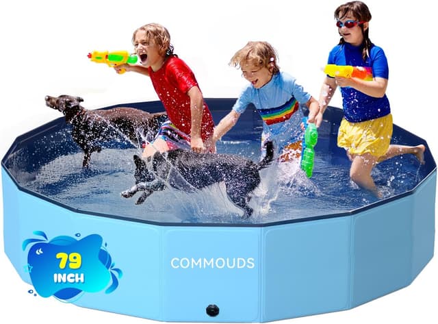 Detalle de COMMOUDS Foldable Dog Pool (Foldable Hard Plastic Kiddie Pool) — Portable Pet Bath & Wading Pool