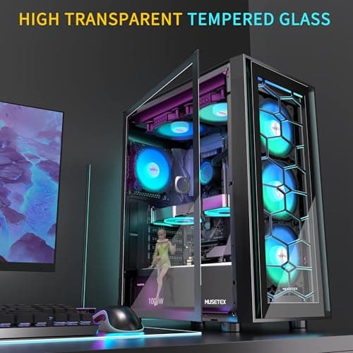 Detalle 2 de MUSETEX Caja Gaming ATX con 6 Ventiladores ARGB🖥