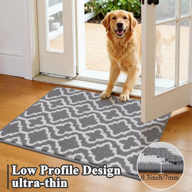 Detalle de SHACOS Grey Indoor Washable Door Mat (50 x 80 cm) – Dirt Trapper Non-Slip Entry Mat