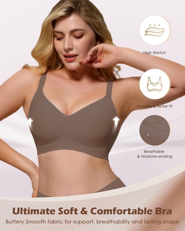 Detalle de As Fairy Wire-Free Soft Comfort No-Underwire V-Neck Seamless Push Up Bralettes (Full Coverage)