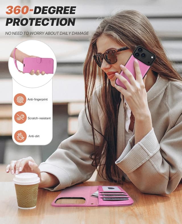 Thumbnail 6 de OCASE Handyhülle für iPhone 17 Pro – abnehmbare 2-in-1 Magnet-Klapphülle mit Kartenfach, RFID und Standfunktion (Rosa)