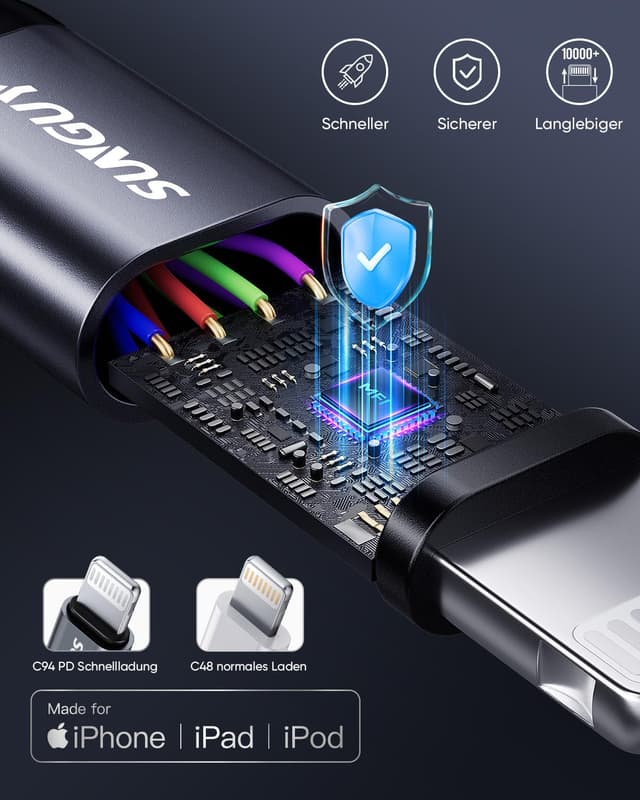 Thumbnail 6 de Câble USB‑C vers Lightning SUNGUY (MFi) 2 m – 2 pièces, charge rapide compatible iPhone