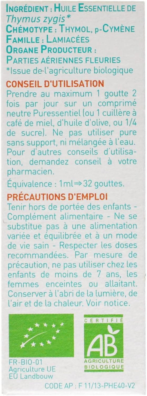 Detalle de Puressentiel Olio Essenziale di Timo al Timolo, 100% puro, biochimicamente definito – 5 ml