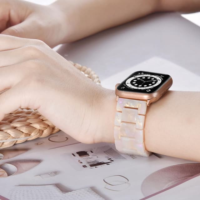 Detalle de V.R.HOPE Modern Resin Strap for Apple Watch (Fluorescent White–Rose Gold) – 42mm to 49mm