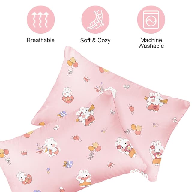 Detalle de Vicloon Kinder Kissenbezug (2er-Set) für Baby-Kopfkissen 40x60 cm, Baumwolle, rosa Hasestil