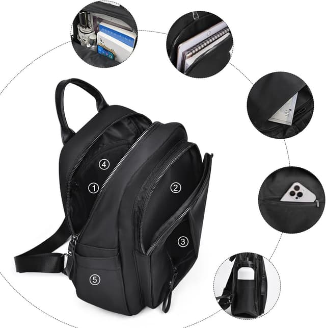 Detalle de Aucuu Damen-Rucksack klein, wasserdichtes Daypack aus Nylon mit Diebstahlschutzfach