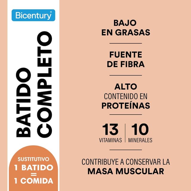 Detalle 2 de Bicentury Batido Completo Chocolate 🍫 16 toallas, 436 g