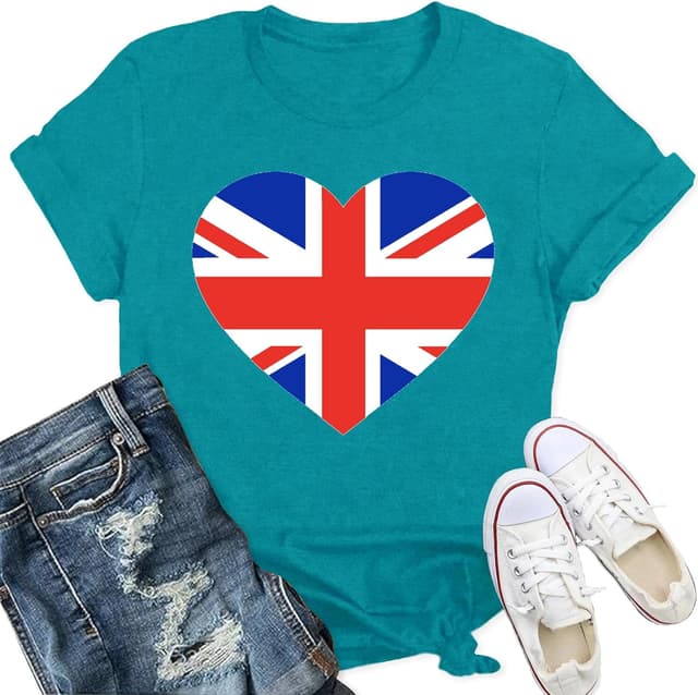 Thumbnail 6 de Qskall women’s Union Jack T-shirt with heart print – British flag themed tee top