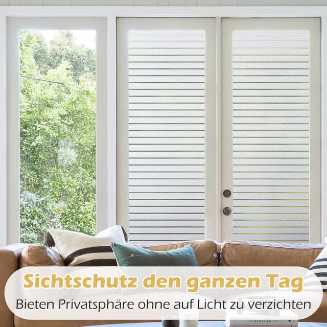 Detalle 2 de rabbitgoo Fensterfolie Streifen Sichtschutzfolie selbstklebend Milchglasfolie 44,5 x 150 cm – Anti-UV