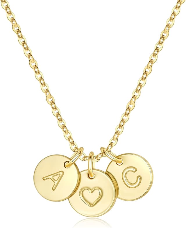 Detalle de TINGN Gold Damen Herz Halskette mit zwei Buchstaben – 14K Gold vergoldet, personalisierte Geschenkidee