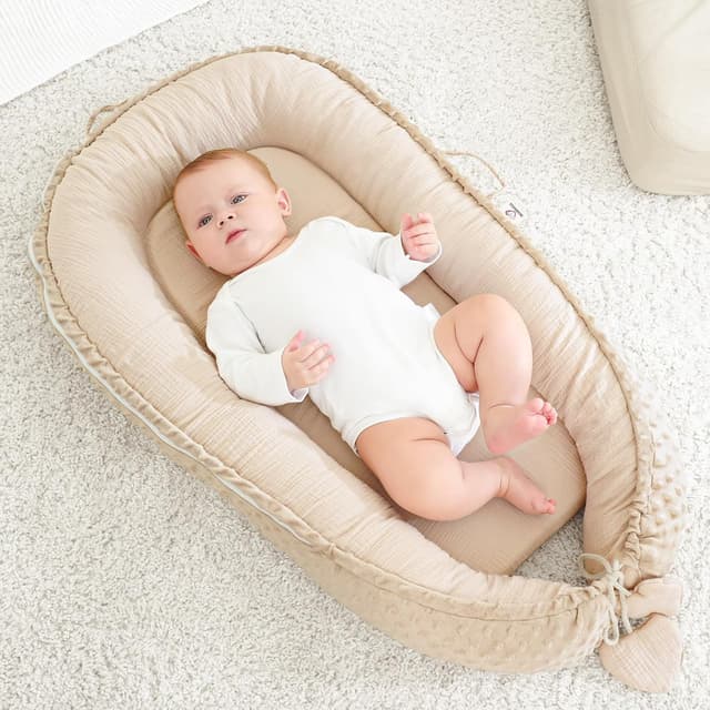 Detalle de Bearmoss Babynestchen Kuschelnest für Neugeborene, vielseitig & tragbar (90 x 55 cm) – Reinweiß