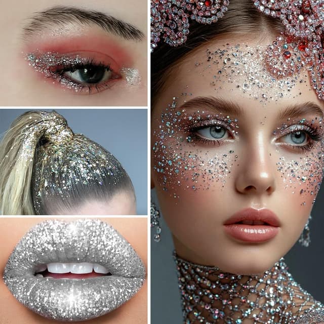 Detalle de LOPHE Paillettes scintillantes épaisses en poudre pour corps, visage & cheveux, 50 g (multicolore A)