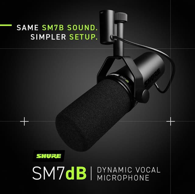 Thumbnail 2 de Shure SM7dB Dynamic Vocal Microphone with Built-in Preamp (XLR, Black) for Streaming, Podcasting, and Recording
