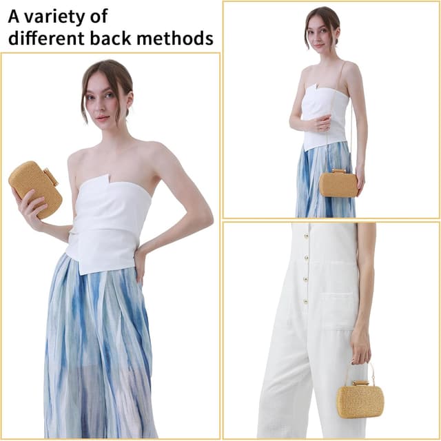 Detalle de Cckuu Women’s Raffia Straw Clutch Bag – Hand-Woven Wicker Evening Purse for Weddings & Summer Holidays